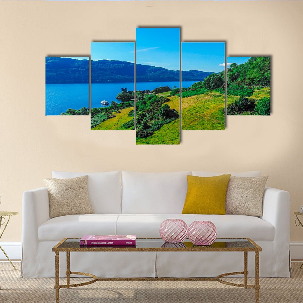 The blue water of Loch Ness in the Scotland multi panel canvas wall art