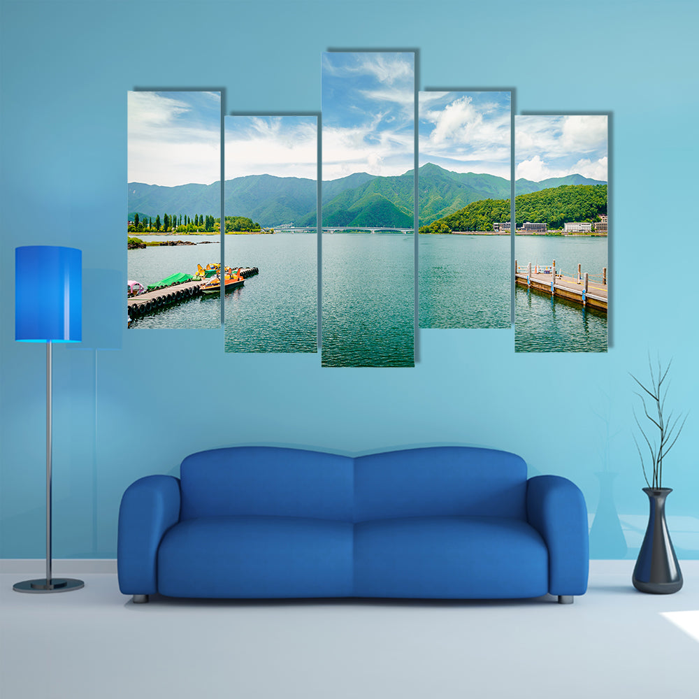 Kawaguchi Lake with Mountain in Japan multi panel canvas wall art