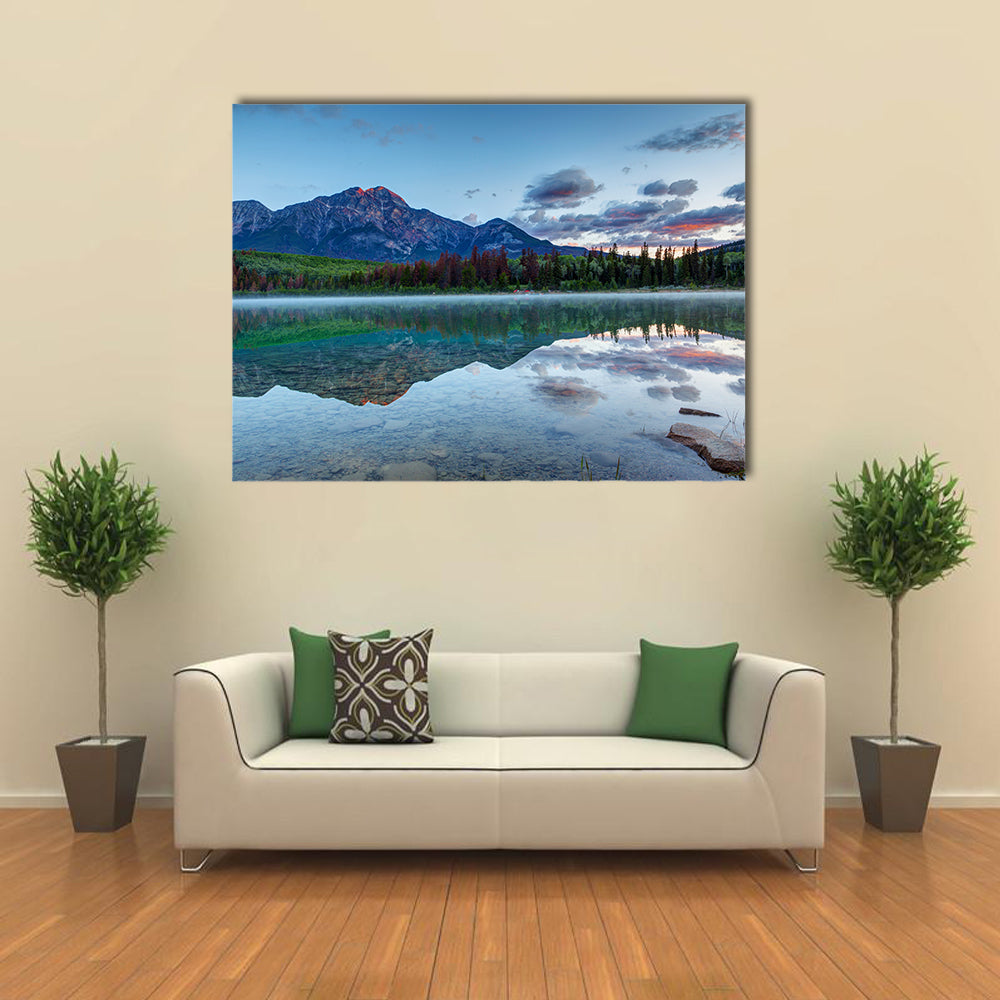 Sunrise at Patricia Lake with the golden sunlit Pyramid Mountain Multi panel canvas wall art