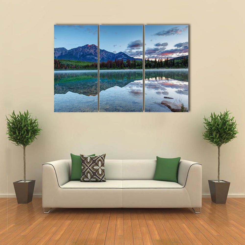 Sunrise at Patricia Lake with the golden sunlit Pyramid Mountain Multi panel canvas wall art