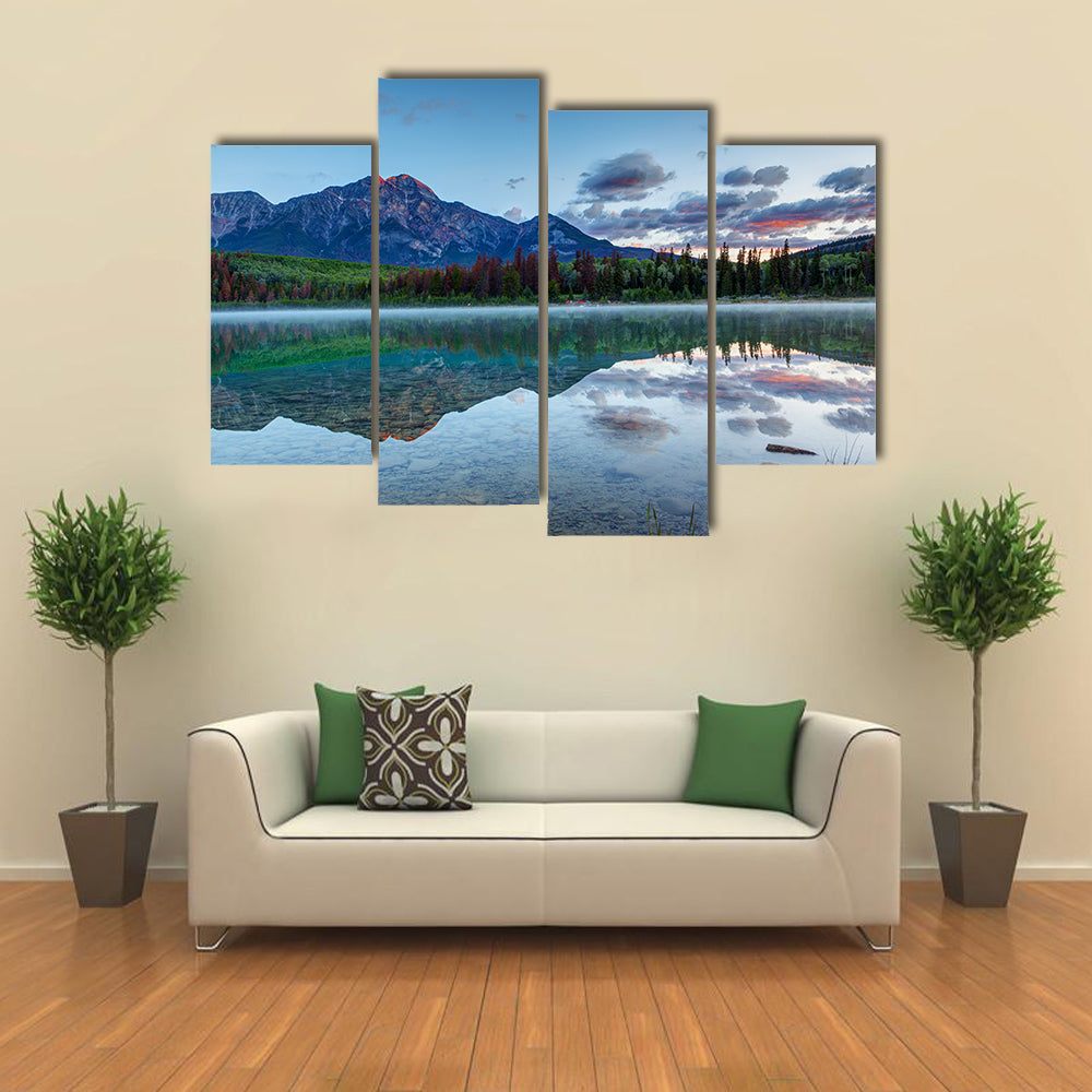Sunrise at Patricia Lake with the golden sunlit Pyramid Mountain Multi panel canvas wall art
