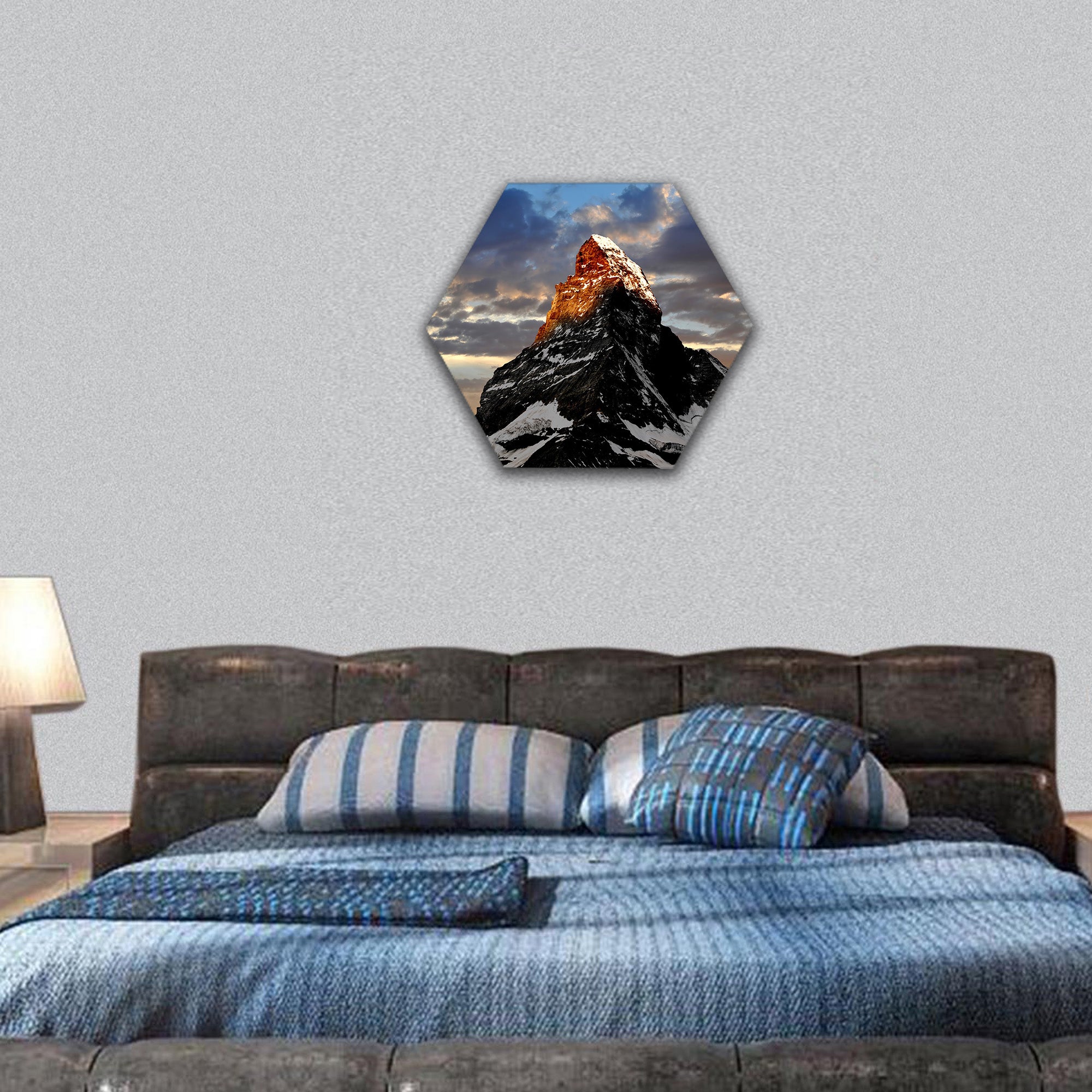 Sunrise on the Matterhorn hexagonal canvas wall art