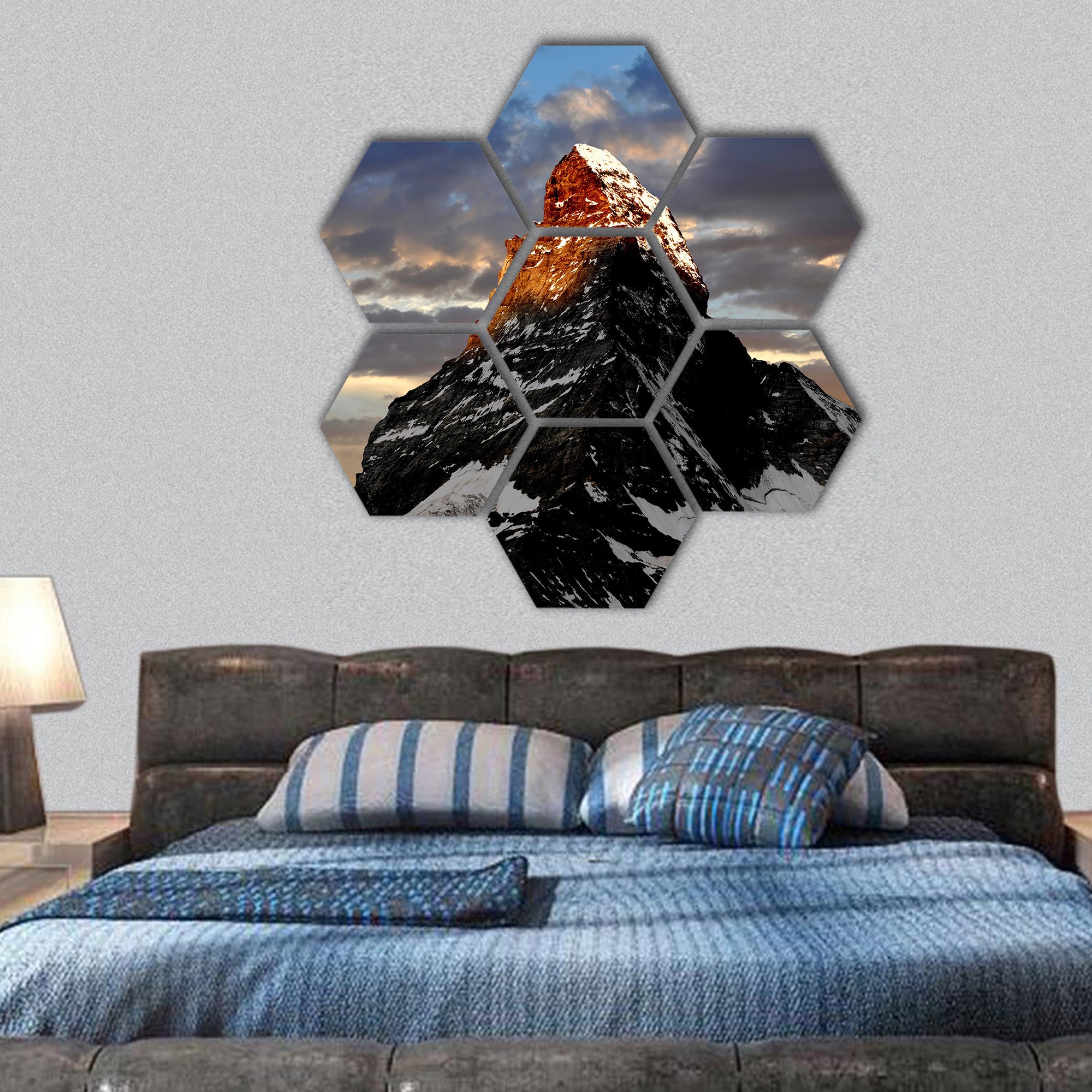 Sunrise on the Matterhorn hexagonal canvas wall art