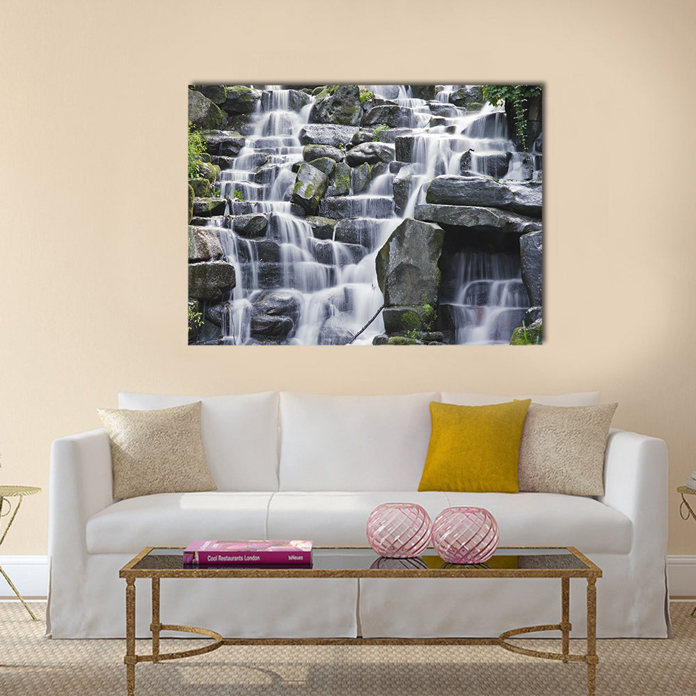 Waterfall cascades flowing over flat rocks Multi Panel Canvas Wall Art