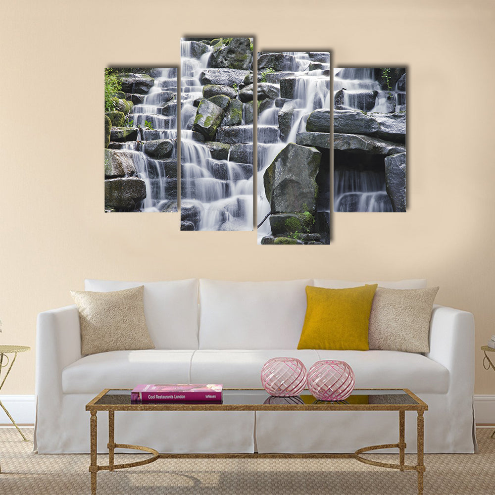 Waterfall cascades flowing over flat rocks Multi Panel Canvas Wall Art
