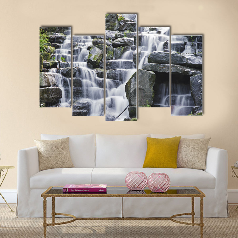 Waterfall cascades flowing over flat rocks Multi Panel Canvas Wall Art