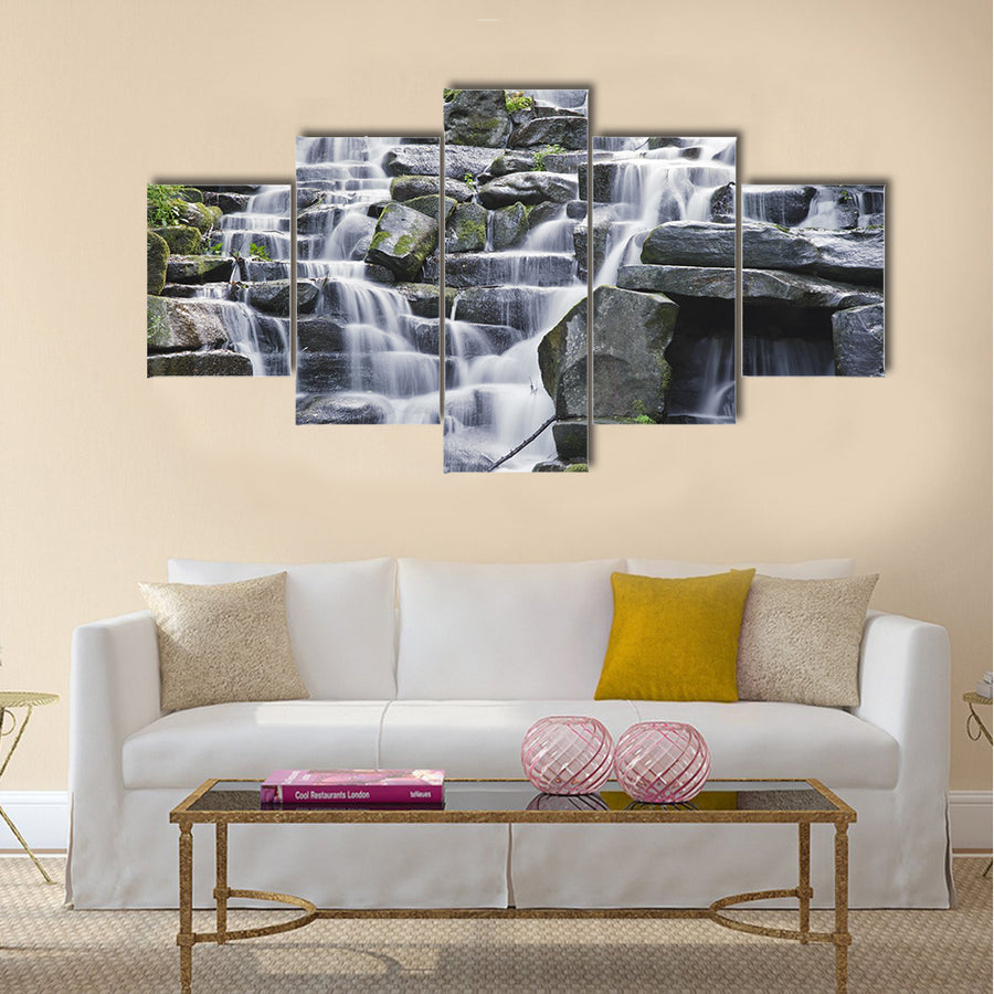 Waterfall cascades flowing over flat rocks Multi Panel Canvas Wall Art