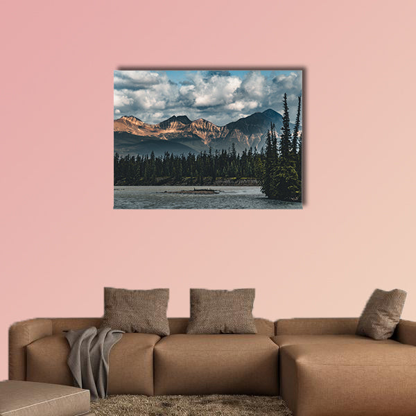 The Athabasca river flows by the Canadian rocky wall art