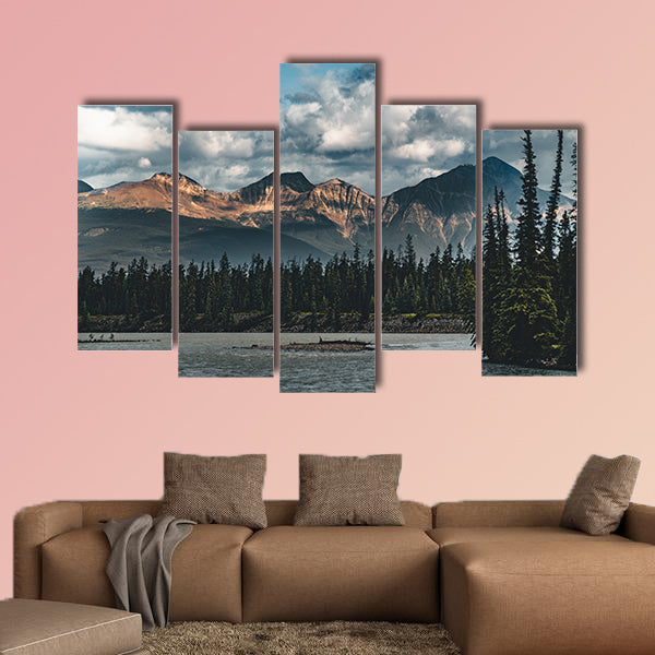 The Athabasca river flows by the Canadian rocky wall art