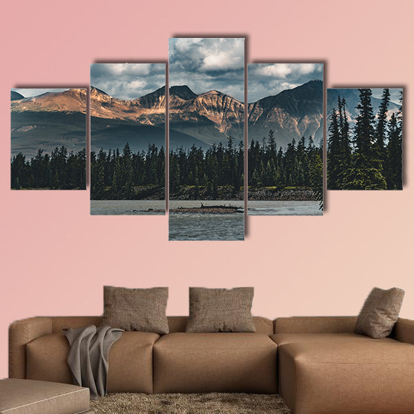 The Athabasca river flows by the Canadian rocky wall art