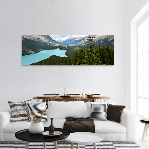 The Peyto Lake in Canada at a cloudy day panoramic canvas wall art