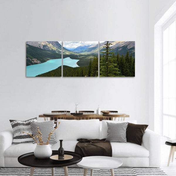 The Peyto Lake in Canada at a cloudy day panoramic canvas wall art