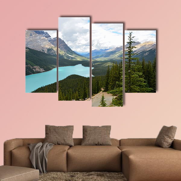 The Peyto Lake in Canada at a cloudy day Multi panel canvas wall art