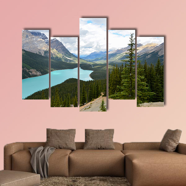 The Peyto Lake in Canada at a cloudy day Multi panel canvas wall art
