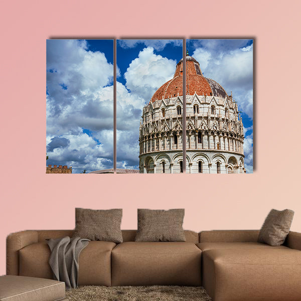 Pisa Baptistry medieval dome with clouds and city ancient walls multi panel canvas wall art