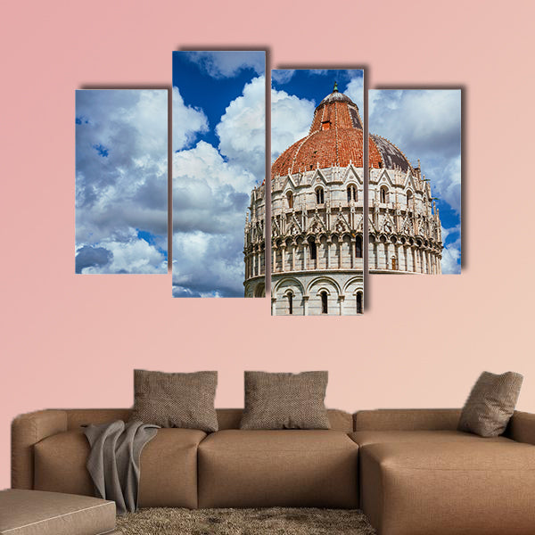 Pisa Baptistry medieval dome with clouds and city ancient walls multi panel canvas wall art