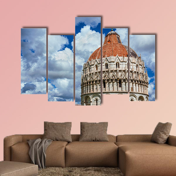 Pisa Baptistry medieval dome with clouds and city ancient walls multi panel canvas wall art