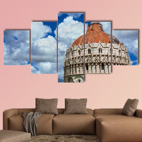 Pisa Baptistry medieval dome with clouds and city ancient walls multi panel canvas wall art