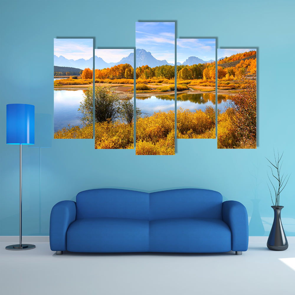 The Beauty Of the autumn landscape In The Grand Teton Multi Panel Canvas Wall Art