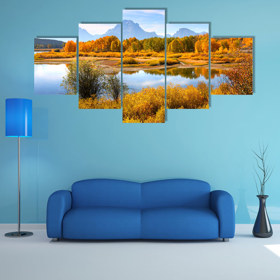 The Beauty Of the autumn landscape In The Grand Teton Multi Panel Canvas Wall Art