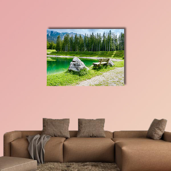  Bench near Almsee Lake in the Alps Mountains, Tyrol, Austria multi panel canvas wall art