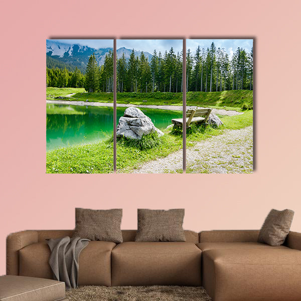  Bench near Almsee Lake in the Alps Mountains, Tyrol, Austria multi panel canvas wall art