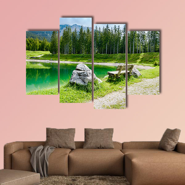  Bench near Almsee Lake in the Alps Mountains, Tyrol, Austria multi panel canvas wall art