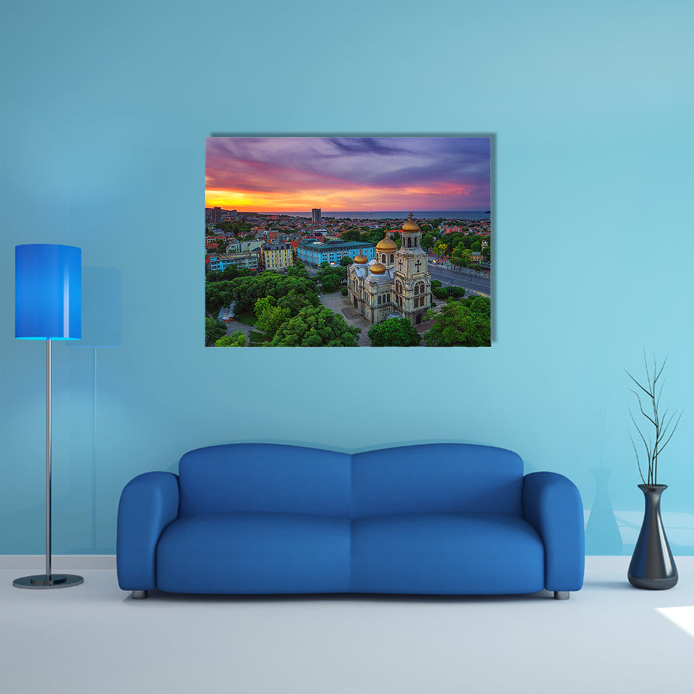 Aerial view of The Cathedral of the Assumption in Varna Multi Panel Canvas Wall Art