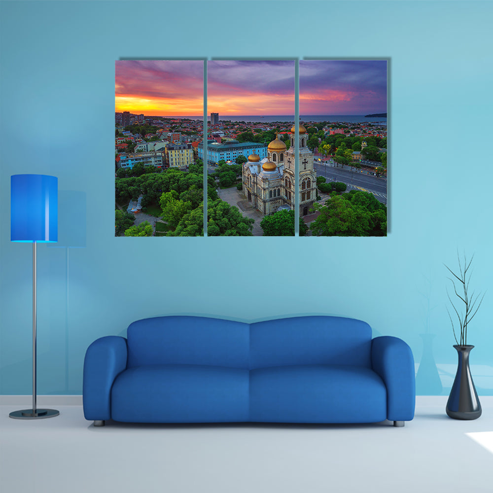 Aerial view of The Cathedral of the Assumption in Varna Multi Panel Canvas Wall Art
