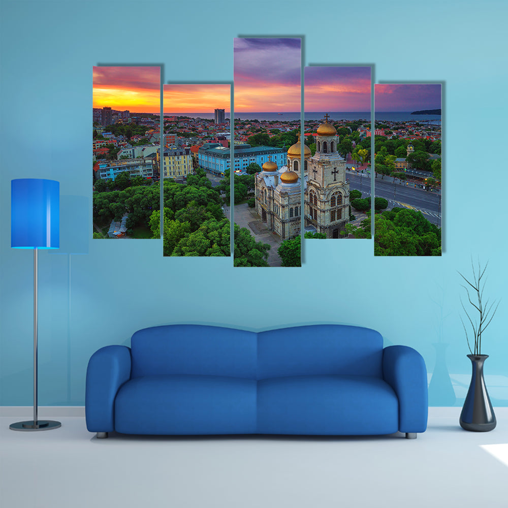Aerial view of The Cathedral of the Assumption in Varna Multi Panel Canvas Wall Art