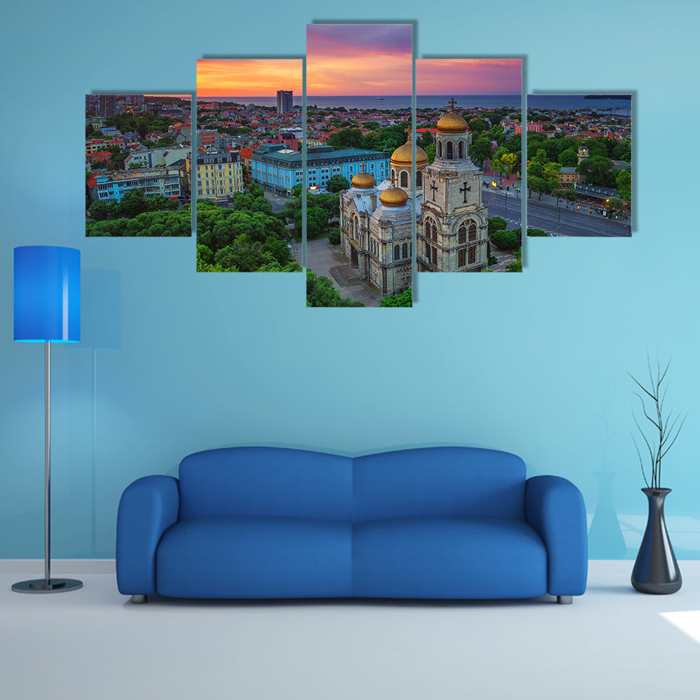 Aerial view of The Cathedral of the Assumption in Varna Multi Panel Canvas Wall Art