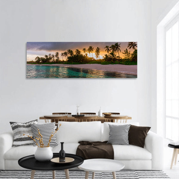 Tropical beach from wooden water villa, Punta Cana panoramic canvas wall art