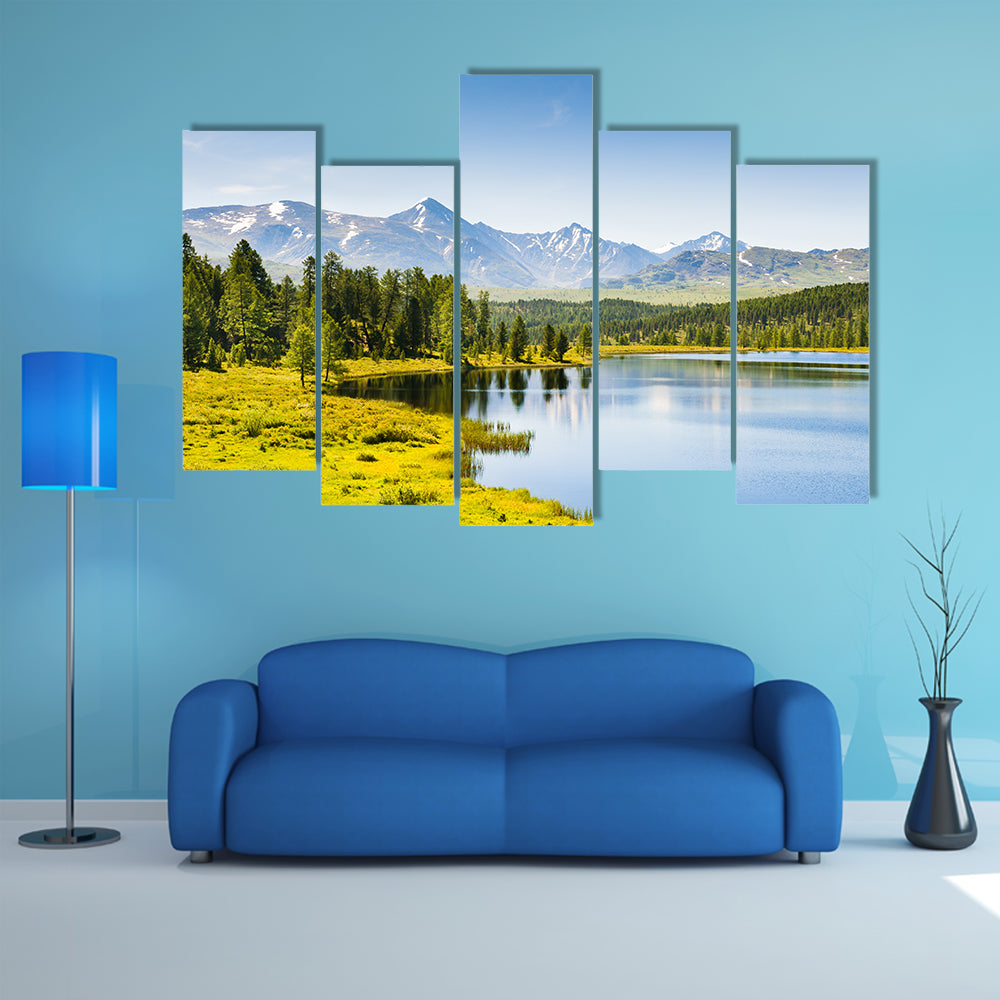 Beautiful lake in the mountains in the Altai multi panel canvas wall art