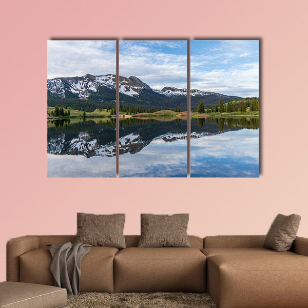 Colorado Mountain Lake Sunrise Reflection multi panel canvas wall art