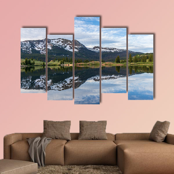 Colorado Mountain Lake Sunrise Reflection multi panel canvas wall art