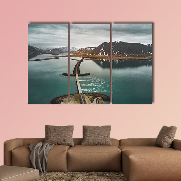 The aerial view of road 1 in Iceland multi panel canvas wall art