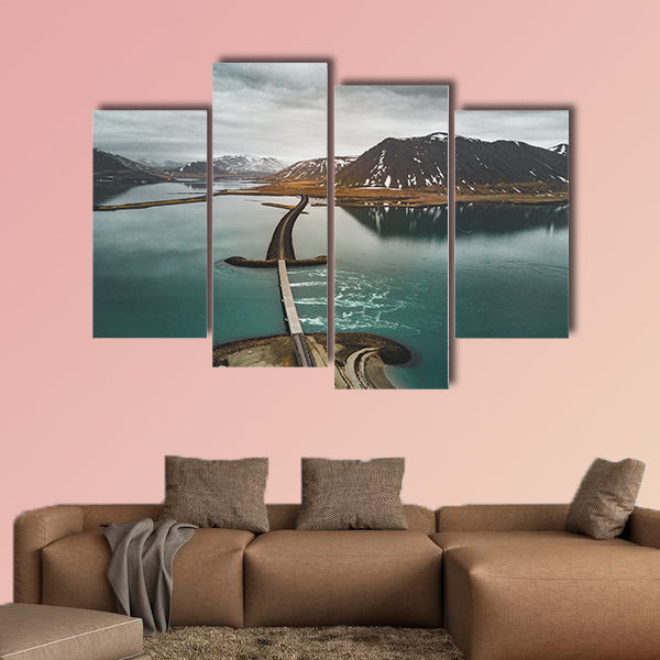 The aerial view of road 1 in Iceland multi panel canvas wall art