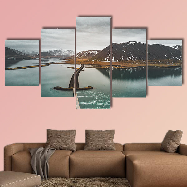 The aerial view of road 1 in Iceland multi panel canvas wall art