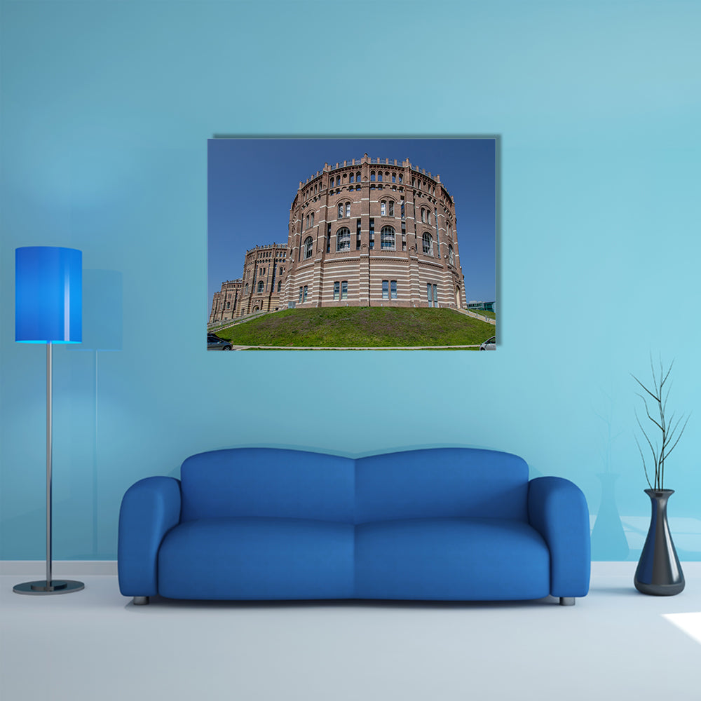 The Vienna Gasometer on sunny day in Vienna, Austria multi panel canvas wall art