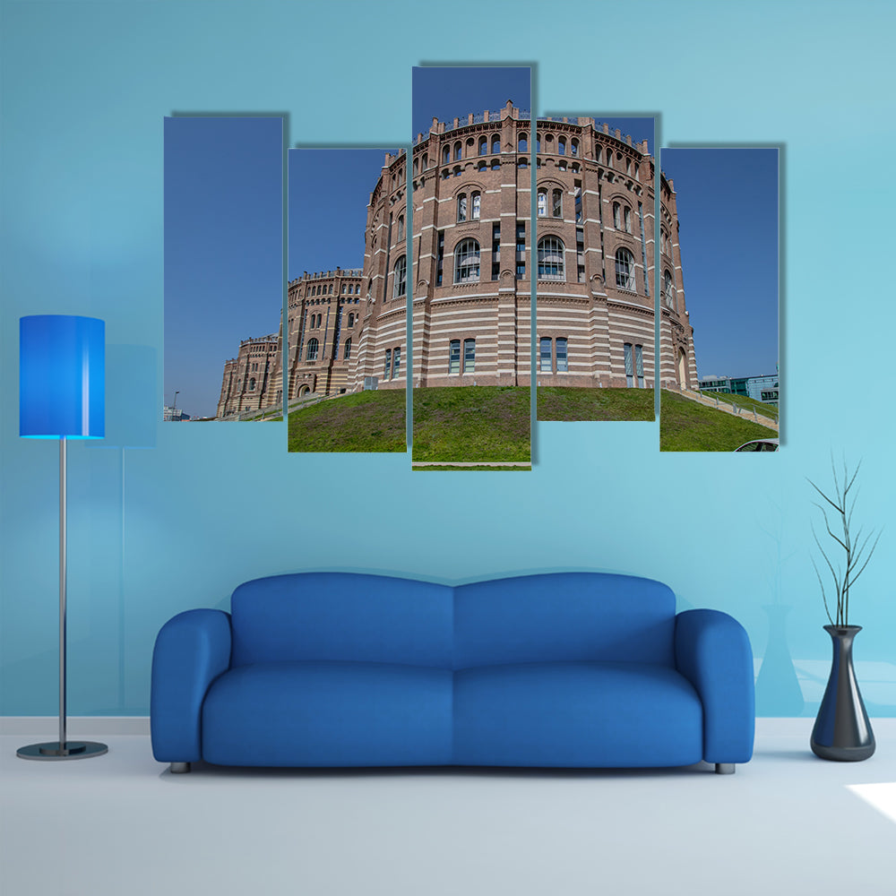 The Vienna Gasometer on sunny day in Vienna, Austria multi panel canvas wall art