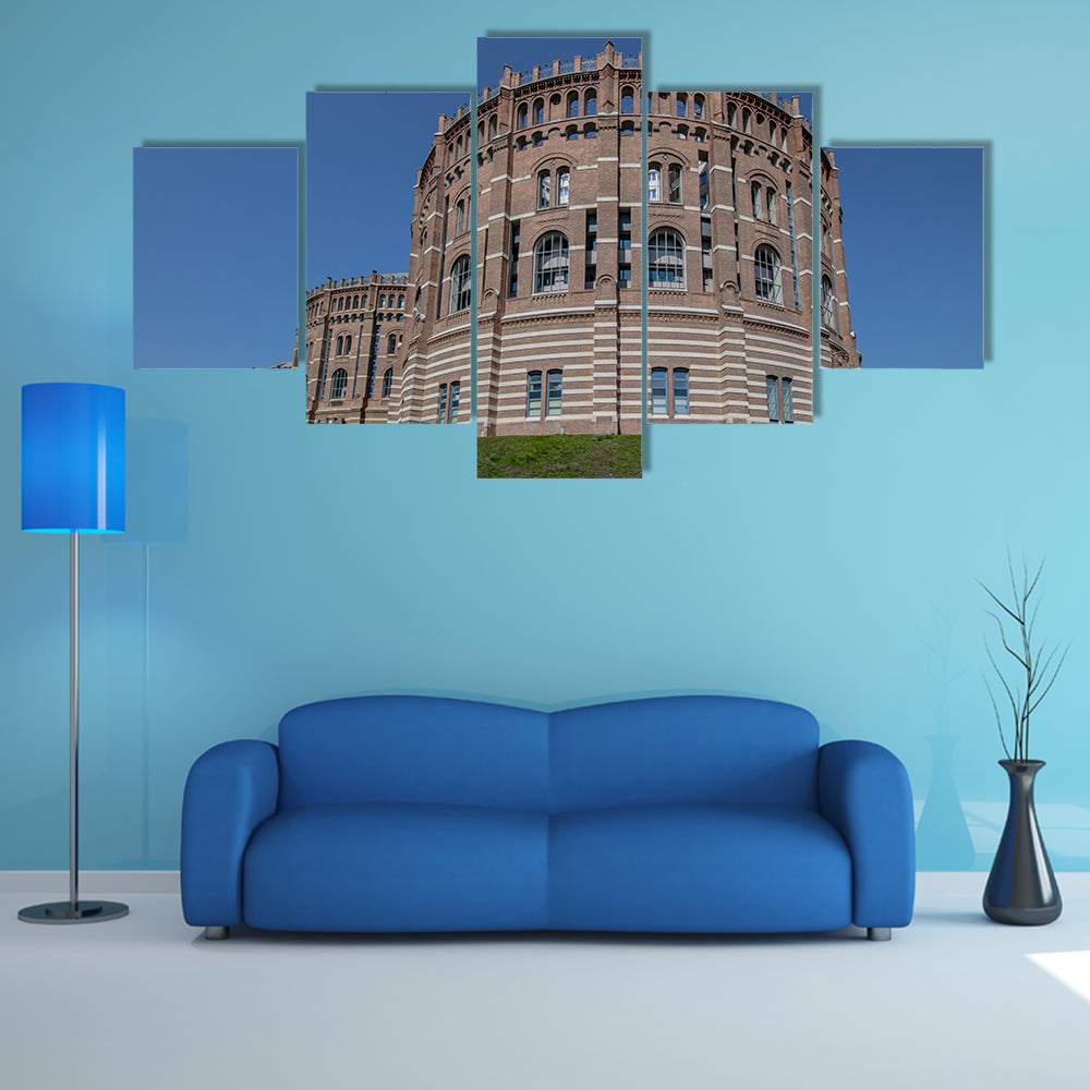 The Vienna Gasometer on sunny day in Vienna, Austria multi panel canvas wall art