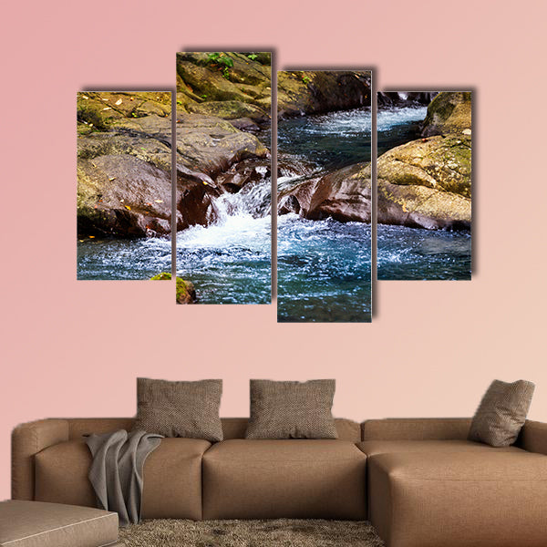 Stream in rain forest with little Waterfalls multi panel canvas wall art multi panel canvas wall art