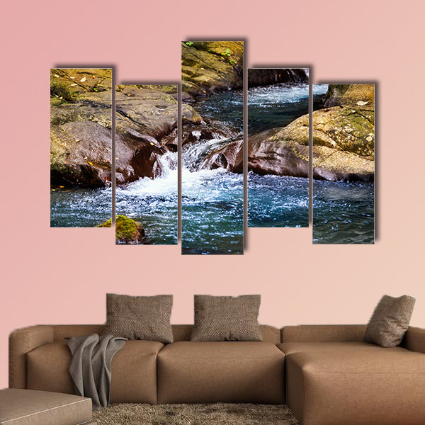 Stream in rain forest with little Waterfalls multi panel canvas wall art multi panel canvas wall art