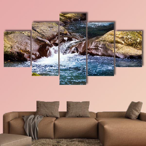 Stream in rain forest with little Waterfalls multi panel canvas wall art multi panel canvas wall art
