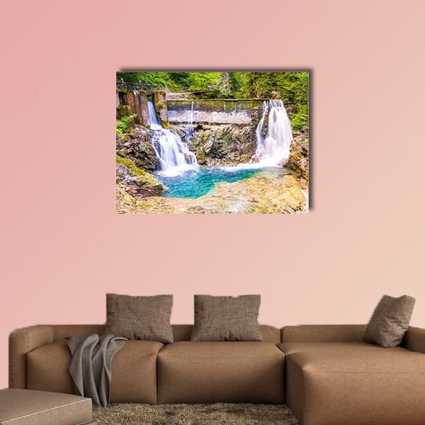 Vintgar gorge waterfall in Slovenia, Triglav national park multi panel canvas wall art