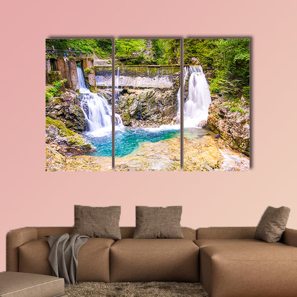 Vintgar gorge waterfall in Slovenia, Triglav national park multi panel canvas wall art