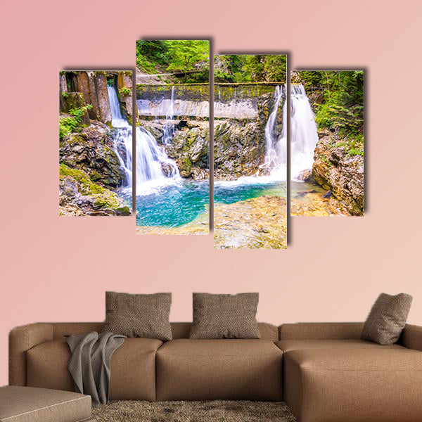 Vintgar gorge waterfall in Slovenia, Triglav national park multi panel canvas wall art