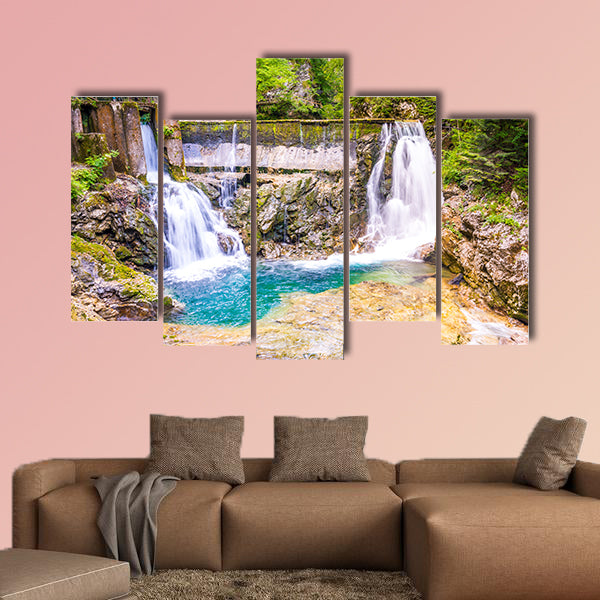 Vintgar gorge waterfall in Slovenia, Triglav national park multi panel canvas wall art