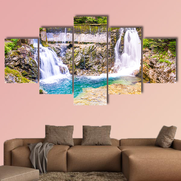Vintgar gorge waterfall in Slovenia, Triglav national park multi panel canvas wall art