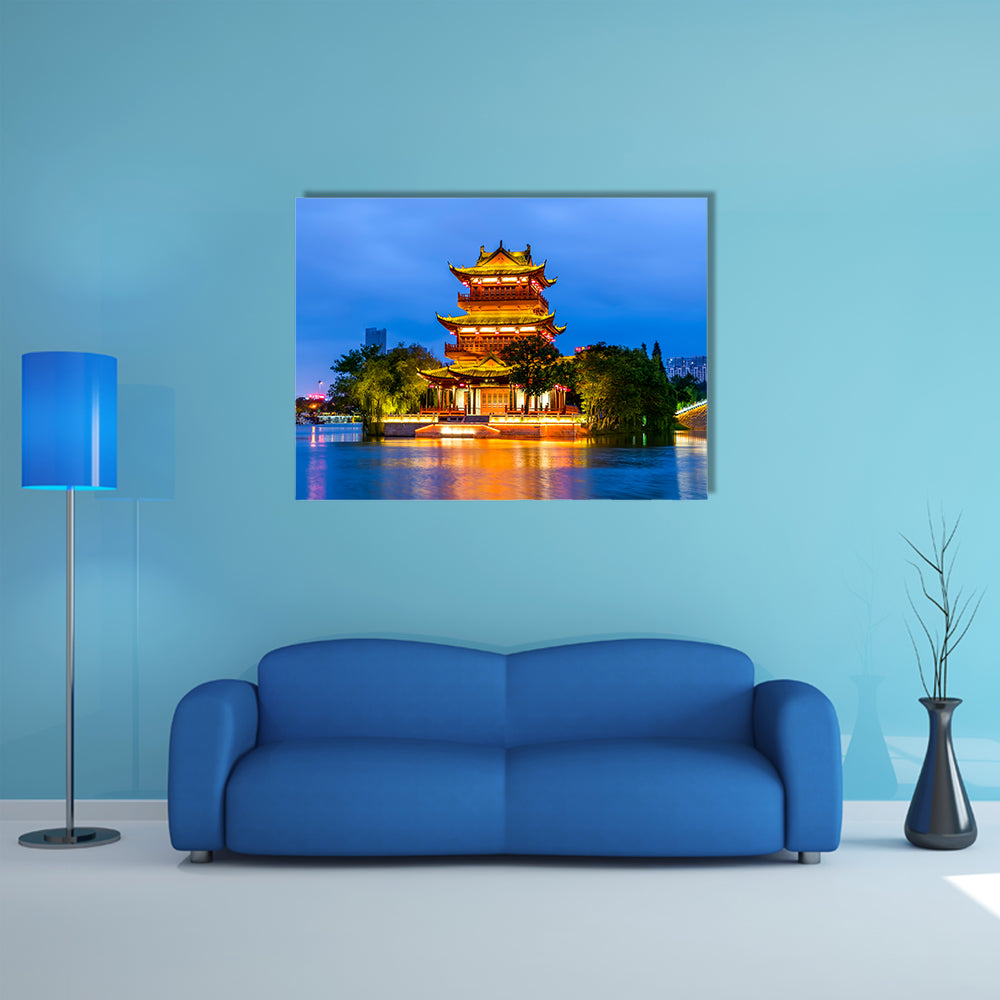 Landscape night view of Qingjiang Pu building in Huaian multi panel canvas wall art